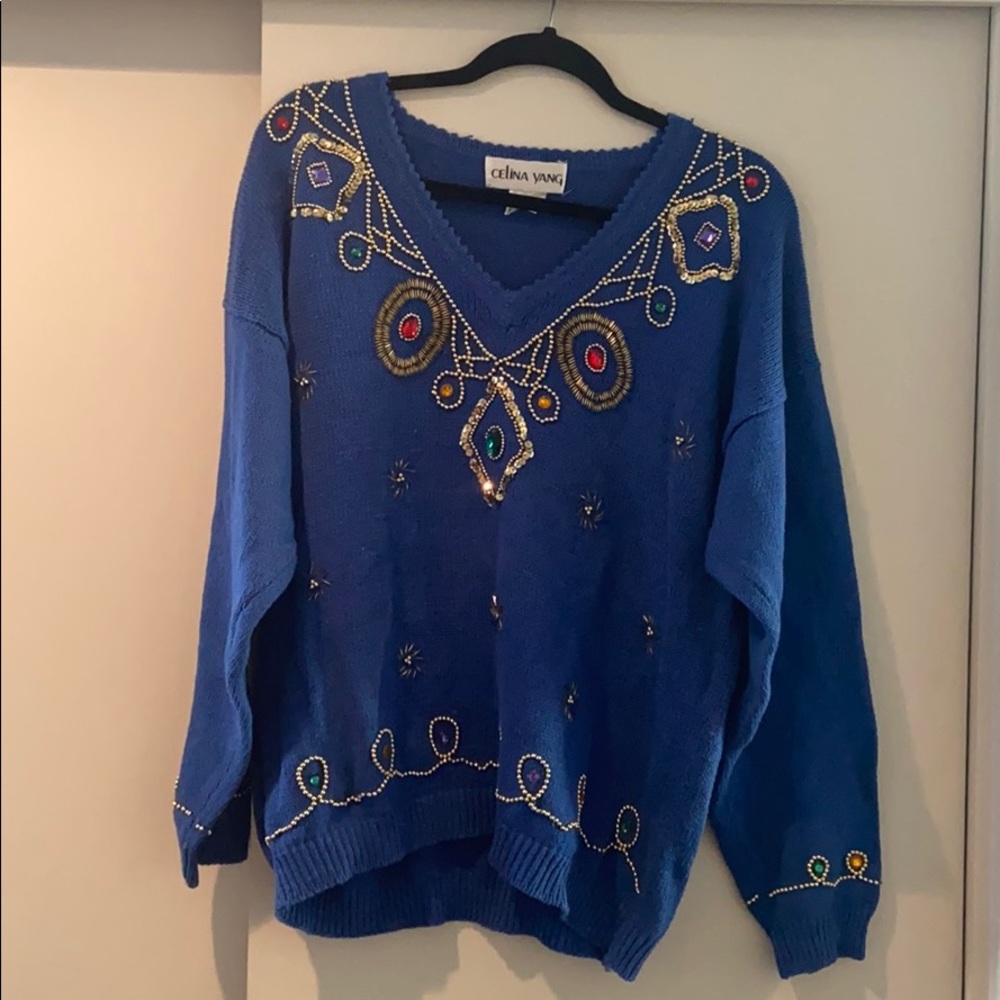 Celina Yang Blue Beaded Sweater